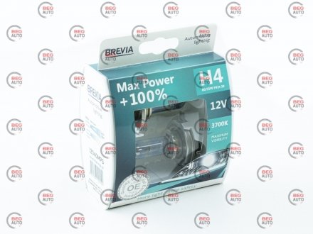 Автолампа max power+100% h4 p43t 55 w 60 w прозрачно-голубая BREVIA 12040MPS