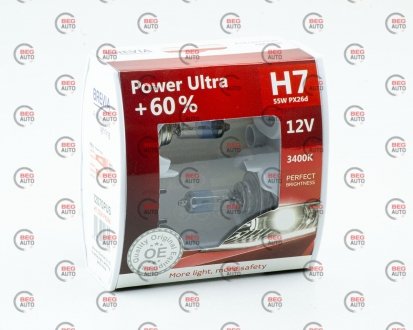 Автолампа power ultra+60% h7 px26d 55 w прозрачно-голубая BREVIA 12070PUS