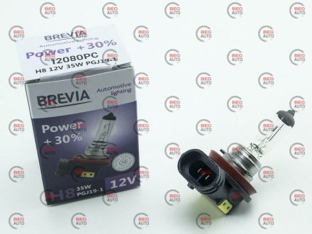 Автолампа power+30% h8 pgj19-1 35 w прозрачная BREVIA 12080PC (фото 1)