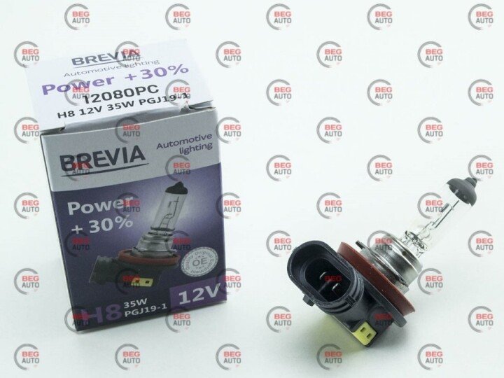 Автолампа power+30% h8 pgj19-1 35 w прозрачная BREVIA 12080PC (фото 1)