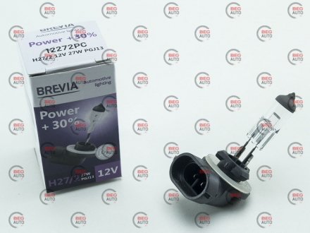 Автолампа power+30% h27/2 pgj13 27 w прозрачная BREVIA 12272PC (фото 1)