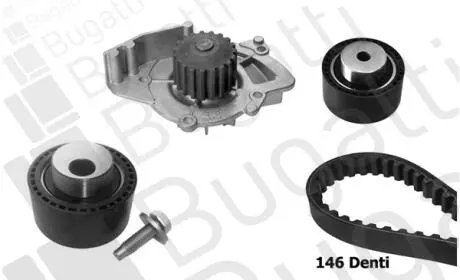 К-кт грм citroen (насос с прокл. + ремень + 2 ролика) c5 2.2 hdi 01-04, fiat ulysse 2.2 jtd 02-06, peugeot 406 2.2 hdi 00-04 BUGATTI KBU7409C