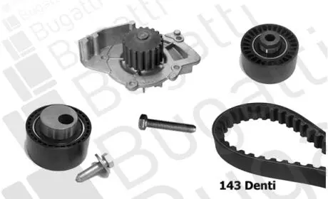 Citroen к-кт. грм. (ремень + 2шт ролики + насос + крепление) jumper 02-, peugeot boxer 2.2 hdi BUGATTI KBU7409D