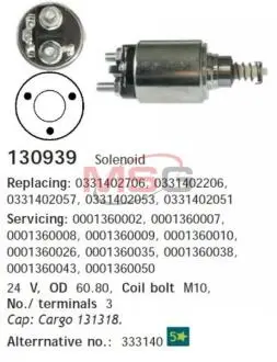 Реле втягує стартера CARGO 130939