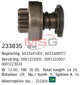 Привід з механізмом вільного ходу, стартер CARGO 233835