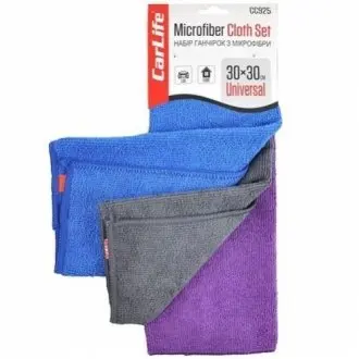 Тряпка из микрофибры универсальная, 30х30 см. набор 3шт (серая, синяя, фиолетовая)) CarLife CC925