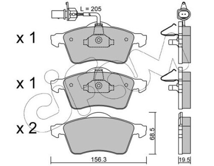 Vw гальмівні колодки передн. t4 96 - (з датч.) CIFAM 822-263-1