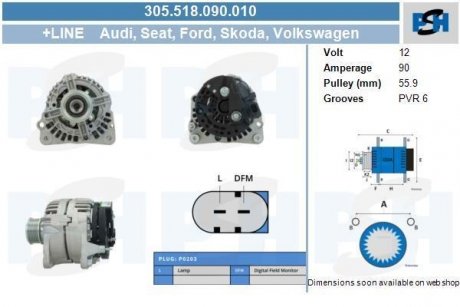 Генератор новый VW T5 03-15 CV PSH 305518090010 (фото 1)