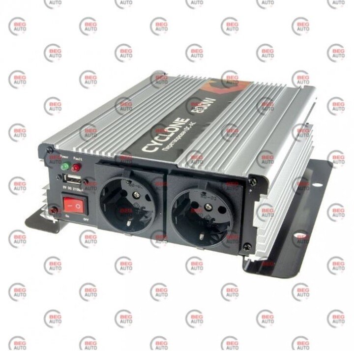 Перетворювач напруги з 12 на 220 В/800W/USB/на клеми/модіф. синусоїда CYCLONE AC-800 (фото 1)