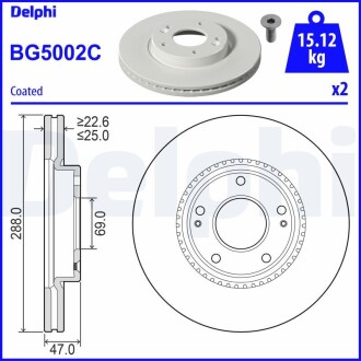 Передній гальмівний диск DELPHI BG5002C