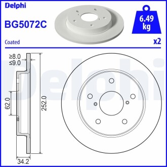 Задний тормозной диск DELPHI BG5072C