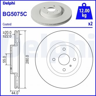 Передній гальмівний диск DELPHI BG5075C