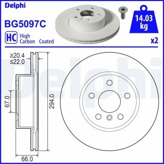 Тормозной диск передний 294x22v DELPHI BG5097C (фото 1)