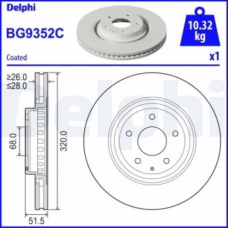 Тормозной диск DELPHI BG9352C (фото 1)