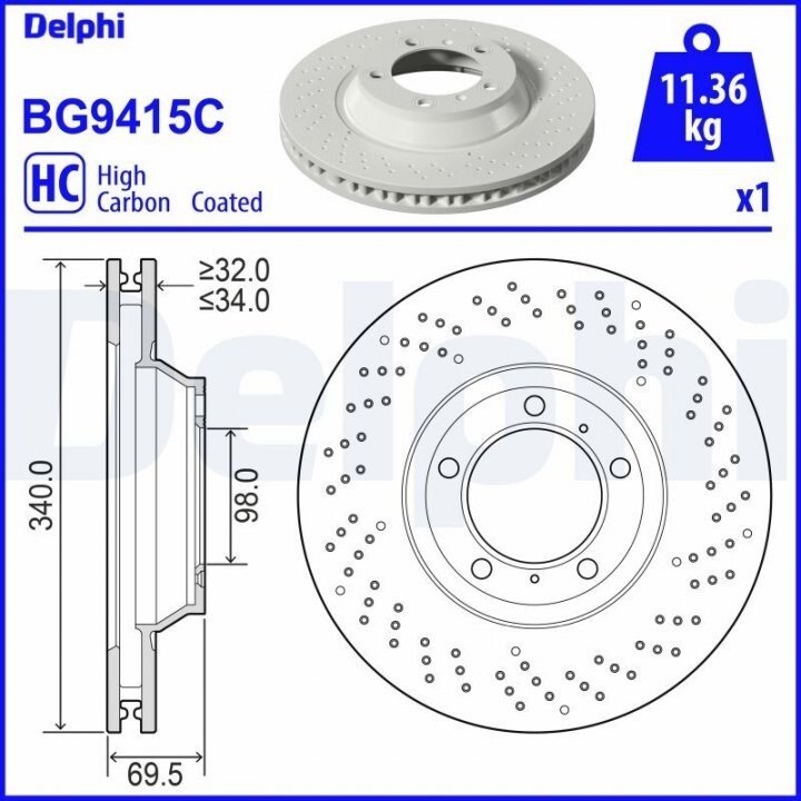 Гальмівний диск передній лівий DELPHI BG9415C (фото 1)