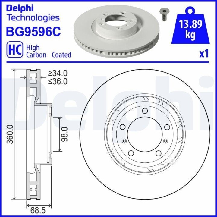 Гальмівний диск DELPHI BG9596C (фото 1)