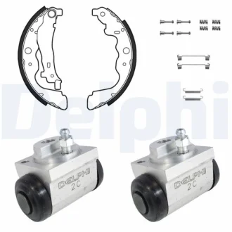 Комплект барабанного тормоза (колодки, цилиндр, пружинки) dacia dokker, dokker-minivan, duster, lodgy, logan, logan express, logan ii, logan mcv, renault arkana i, captur i 0.9-electric 02.07- DELPHI KP1140