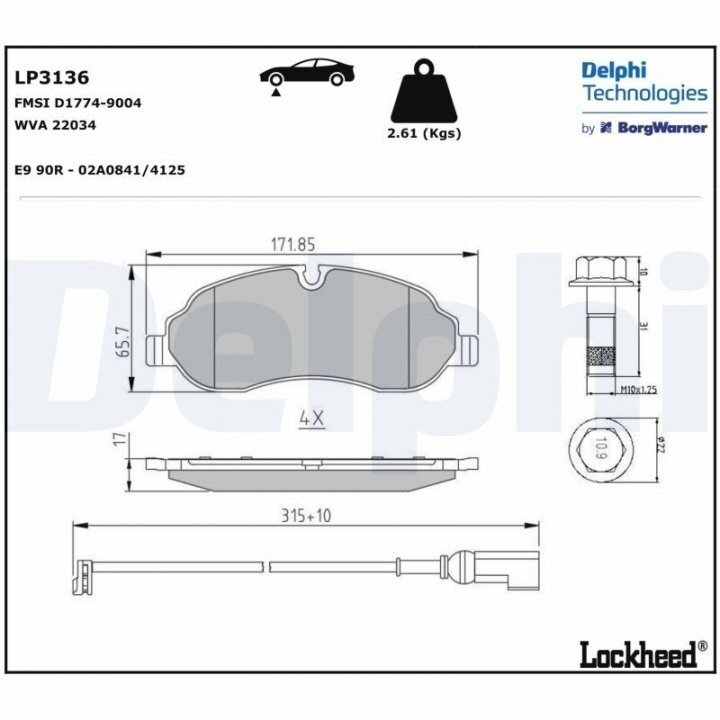 Комплект гальмівних колодок, дискове гальмо DELPHI LP3136 (фото 1)