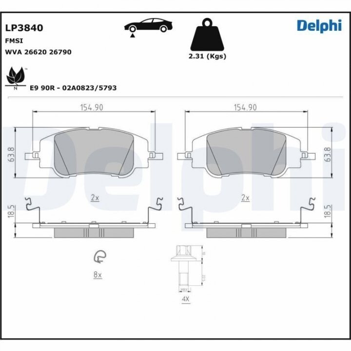 Гальмівні колодки, дискові DELPHI LP3840 (фото 1)