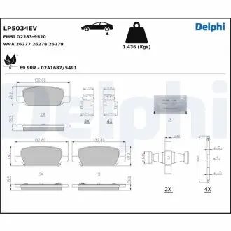Тормозные колодки, дисковые. DELPHI LP5034EV