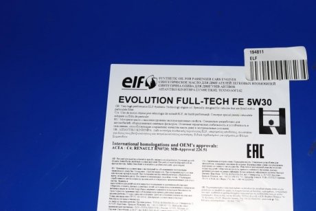 Масло моторное Evolution FullTech FE 5W30 208л ELF 194811 (фото 1)