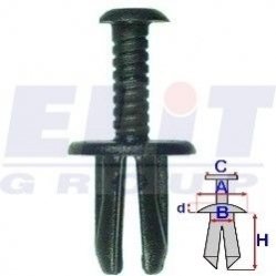 Дюбель багажника (к-т:10 шт) размер:a=17,8mm/b=7,5mm/c=9,8mm/d=2mm/h=20mm ELIT R 20000