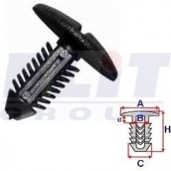 Клипса подкрылков (к-т:10 шт) размер:a=19,6mm/b=5,2mm/c=7,5mm/d=2,8mm/h=20,6mm ELIT R C10018