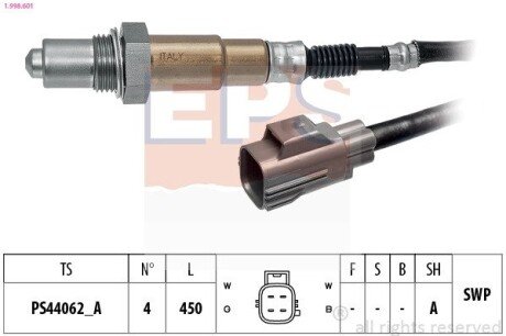 Лямбда-зонд (4-конт) l 450mm land rover discovery 5.0 4x4 09-18/freelander 3.2 06-14/range rover 05-13 /volvo s40/s60/s80/xc60 2.5/3.2 EPS 1.998.601