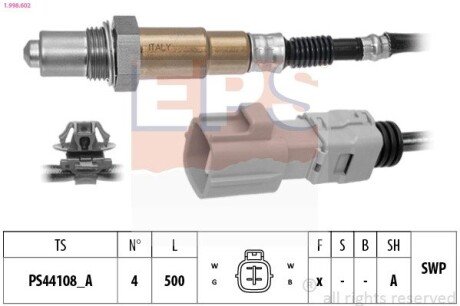 Лямбда-зонд (4 конт.) toyota ch-r 1.2/1.8 16-/corolla 1.6/1.8 19-/highlander 3.5 19-/prius 1.8 15- EPS 1.998.602