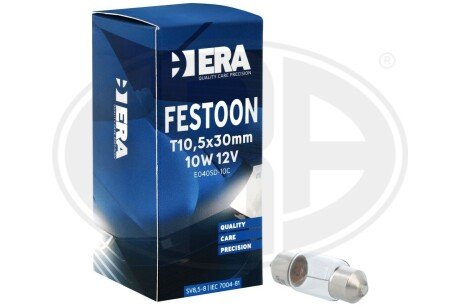 Автомобільна лампа festoon t10, 5x30mm 12v 10w ERA E040SD-10C