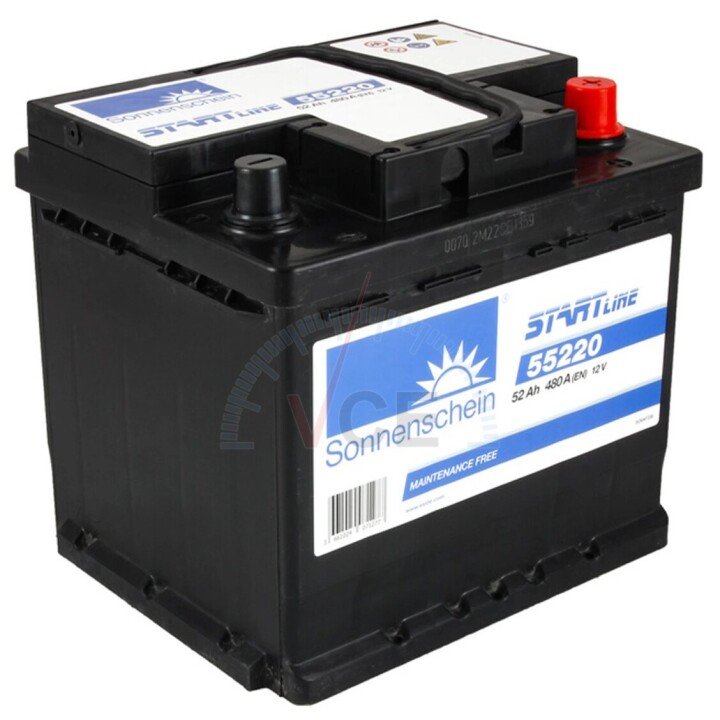 Аккумулятор sonnenschein din 12v 52ah 480a r[+] 207*175*190 EXIDE 55220 (фото 1)