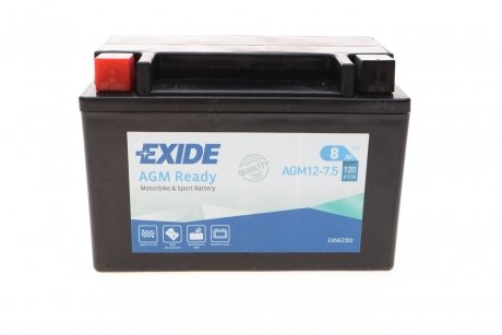 Акумуляторна батарея 8ah/120a (150x87x105/+l/b0) (agm) (мото) EXIDE AGM12-7.5