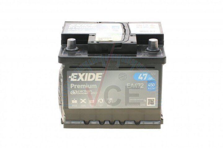 Акумулятор 47Ah-12v EN450 Premium, R EXIDE EA472 (фото 1)