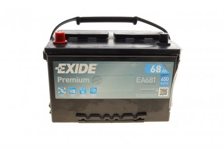 Аккумуляторная батарея 68ah/650a (277x175x190/+l/b1+b12) premium EXIDE EA681 (фото 1)