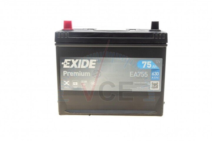 Аккумулятор 75Ah-12v EN630 Premium, L EXIDE EA755 (фото 1)