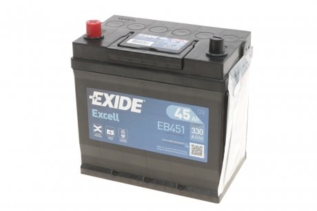 Аккумуляторная батарея 45ah/330a (220x135x225/+l/b1) excell EXIDE EB451 (фото 1)