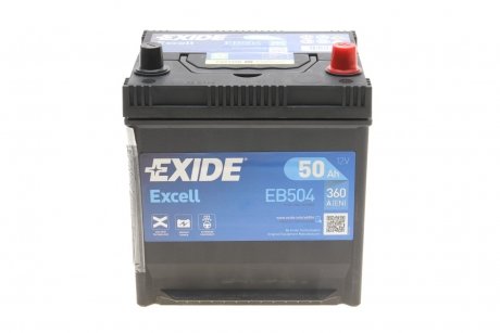 Аккумуляторная батарея 50ah/360a (200x173x222/+r/b1) excell (азия) EXIDE EB504 (фото 1)