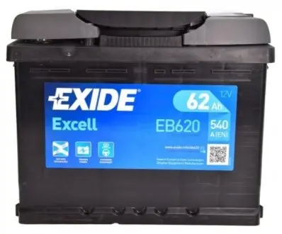 Акумулятор 62Ah-12v EN540 Excell, R EXIDE EB620