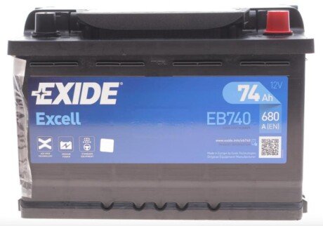 Акумулятор 74Ah-12v EN680 Excell, R EXIDE EB740