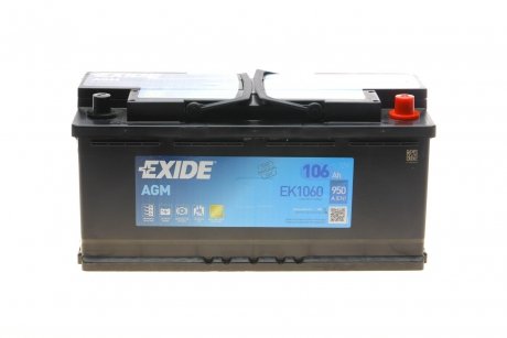 Акумуляторна батарея agm 106ah 950a r+ start-stop EXIDE EK1060 (фото 1)