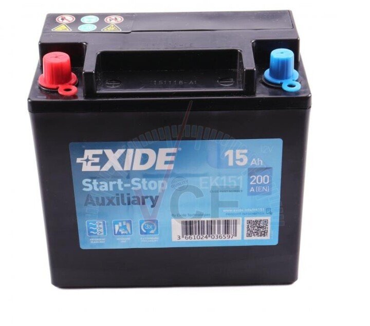 Аккумулятор 15Ah-12v EN200 AGM Start-Stop Auxiliary, L EXIDE EK151 (фото 1)