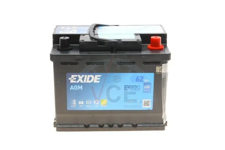 Аккумулятор 62Ah-12v EN680 New AGM Start-Stop, R EXIDE EK620 (фото 1)