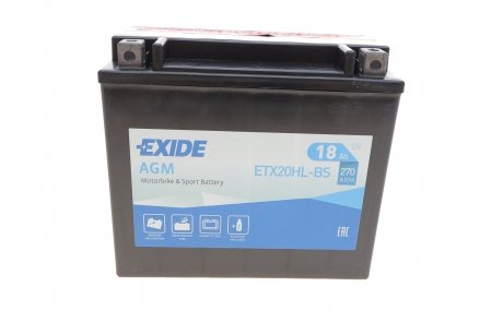 Акумулятор 18Ah-12v EN270 AGM, R EXIDE ETX20HL-BS