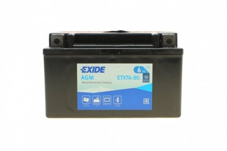 Аккумулятор 6Ah-12v EN90 AGM, L EXIDE ETX7A-BS