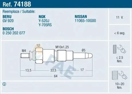 Свеча накаливания FAE 74188