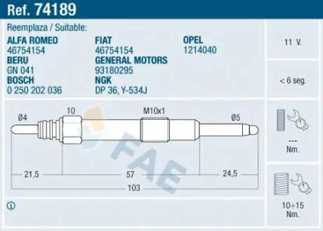 Свеча накаливания FAE 74189