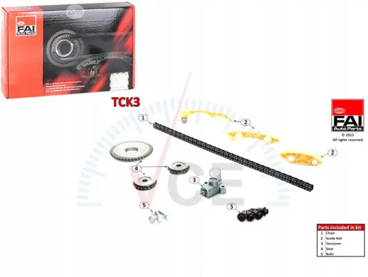 Комплект цепи (цепь 134z/3 планки/3 шестерни/натяжитель) 1.8-2.2 03-15 FAI TCK3 (фото 1)