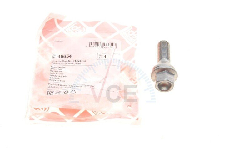 Болт колеса volvo s60/s80/s90/v60/v70/v90 (m14x1.25) (l=60mm) FEBI BILSTEIN 46654 (фото 1)