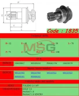 Бендикс стартера Ghibaudi 1835