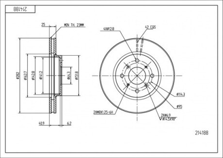 Диск тормозной пер. Honda Accord VI 98-> (d282x25mm) Hart 214 188